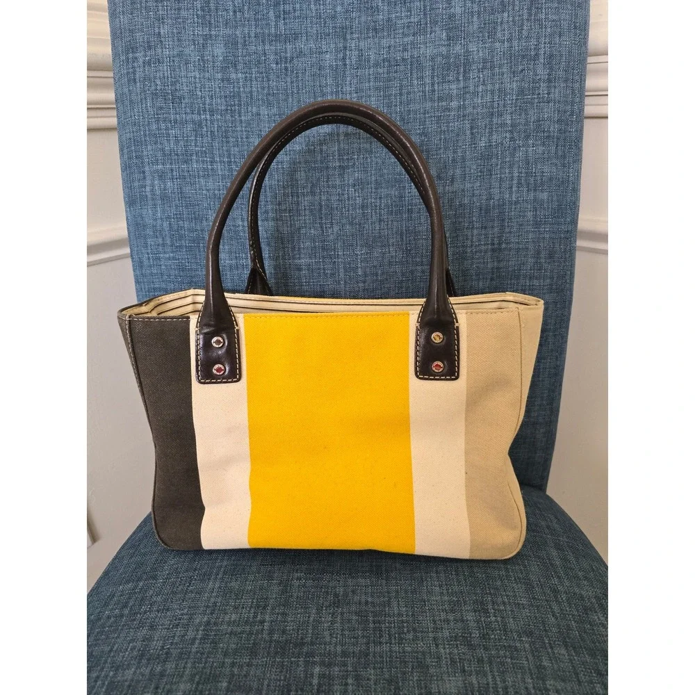Kate Spade New York Canvas Colorblock Tote Bag Yellow Cream Green Handbag